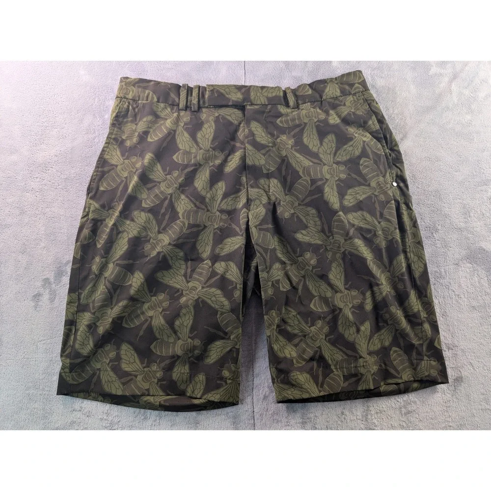 RLX Ralph Lauren Mens Golf Shorts 34 Green Bee Insect Print Performance Stretch